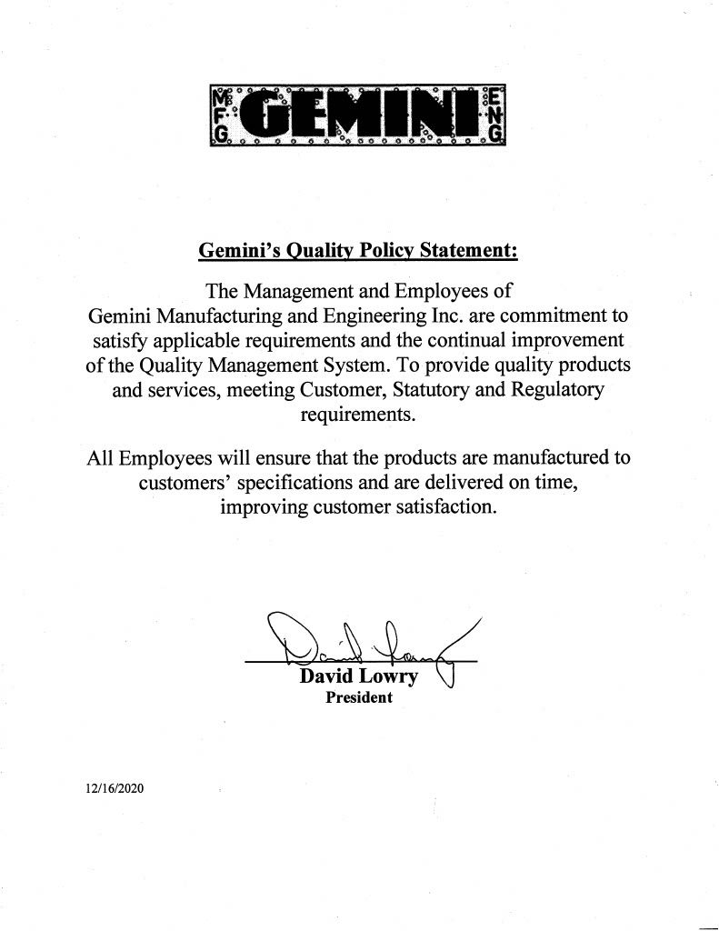 Quality Policy Statement